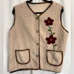 Sherpa Vest with Floral Design Korea Brand